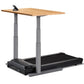LifeSpan TR1000-Omni Desk Treadmill with natural wood top, gray adjustable columns, and black motorized base on white backgro