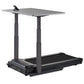 LifeSpan TR1000-Omni Desk Treadmill with black base, gray adjustable desktop, and dual support columns on white background