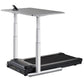 LifeSpan TR1000-Omni desk treadmill with black running belt, gray desk surface, and white adjustable metal frame on white bac