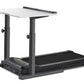 LifeSpan TR1200-Classic treadmill desk with white adjustable desktop, black frame and treadmill base on white background