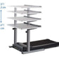 LifeSpan TR1200-Classic treadmill desk with black base, gray metal frame, and four adjustable shelves, 52.5 inches tall