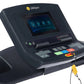 LifeSpan TR1200i black folding treadmill console with blue touchscreen display and colorful control buttons on white backgrou