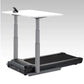 LifeSpan TR5000-Omni black treadmill with white adjustable desk surface and gray support columns on gray background