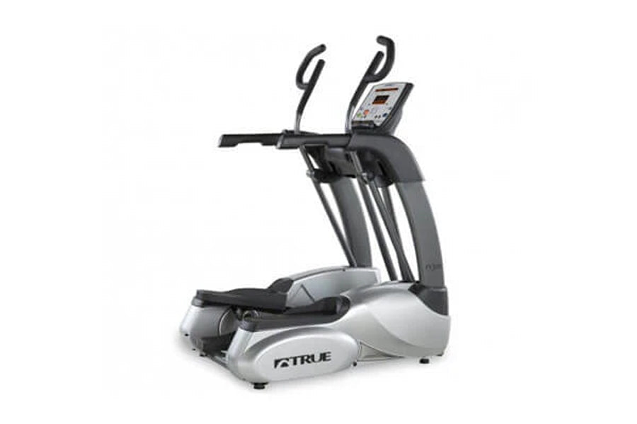 TRUE Performance 300 elliptical machine with gray and black frame, digital console, and dual handle grips on white background