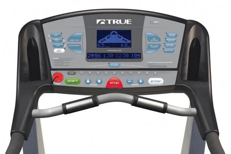 TRUE Z5.0 treadmill with gray and black frame, digital display console showing workout metrics, and cushioned running surface