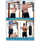 Teeter EZ-Ups inversion and chin-up rack system with wooden frame and black metal hardware, showing four exercise demonstrati