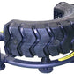 Warrior Tire Flip 180 fitness equipment with black curved tire and blue metal frame with pump handle on white background