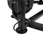 Black steel tire flip apparatus with adjustable handles and metal base, close-up view of mounting mechanism