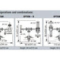 Diagram showing three system configurations of Apollo 7300 multi-gym with labeled component measurements and dimensions in in