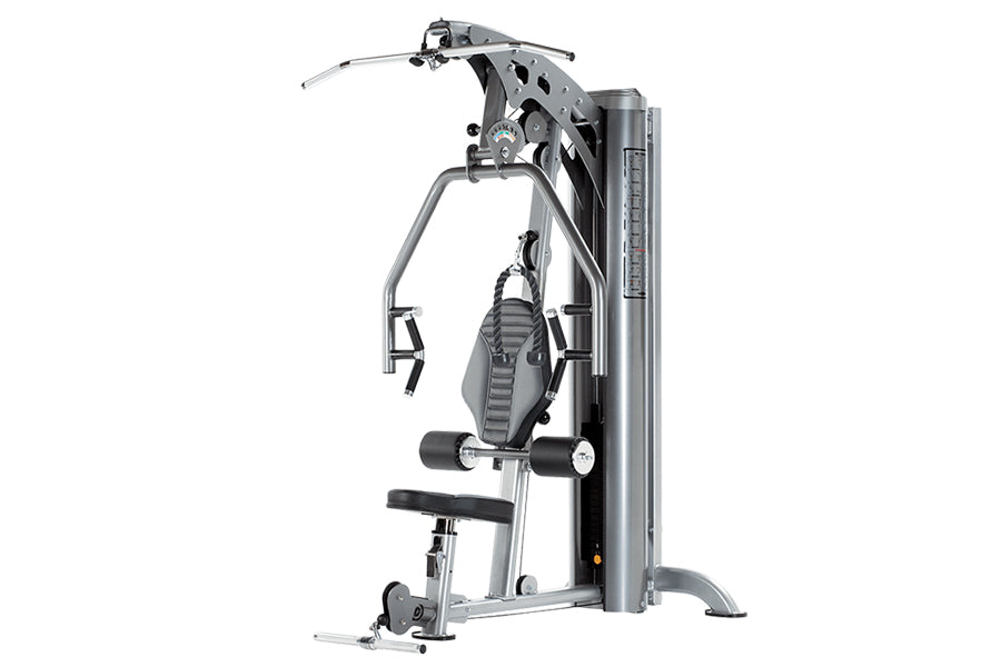TuffStuff Apollo 7000 Multi Press gray and black cable machine with adjustable seat and leg extension, on white background