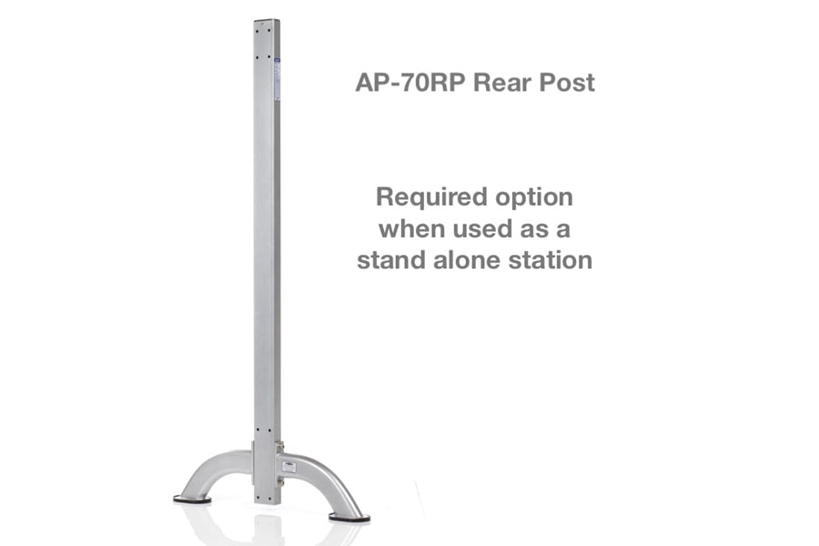 AP-70RP rear post attachment with gray metal vertical column and curved base feet, required for stand-alone station use