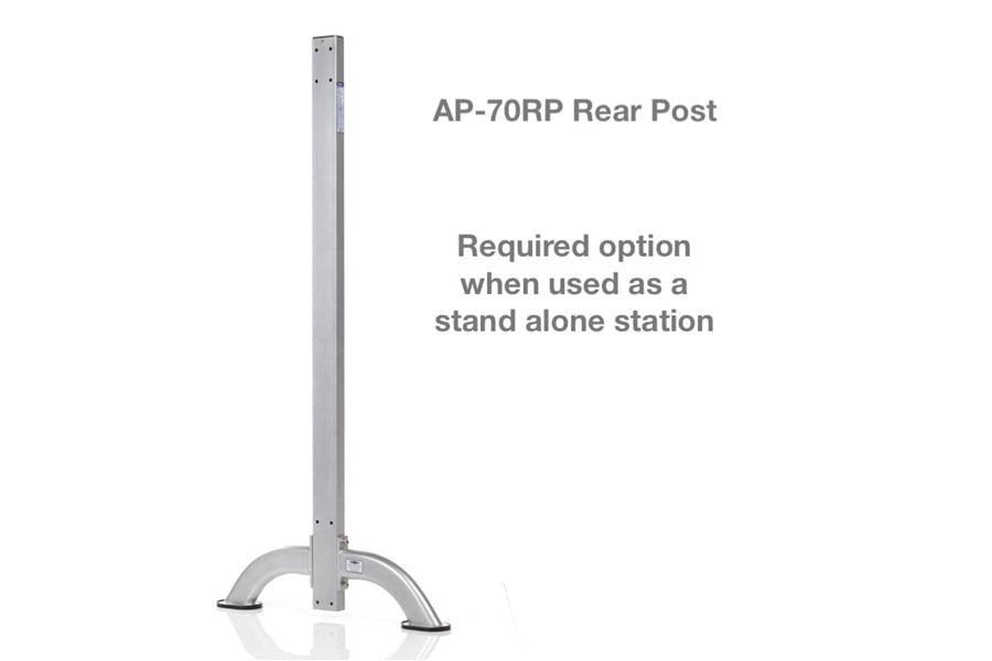 Silver aluminum rear post with wide curved base for leg press station stand-alone support