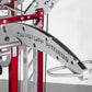 TuffStuff Fitness red and silver multi-system exercise equipment with curved handles and adjustment holes on white background