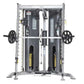 TuffStuff Evolution Corner Multi-Functional Trainer with dual weight stacks, black frame, and rotating handles on white backg