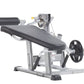 TuffStuff Evolution leg extension and prone leg curl bench with silver steel frame, black padded seat and backrest, adjustabl
