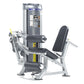 TuffStuff CalGym leg extension and curl machine with silver frame, black padded seat and backrest, and gray weight stack on w