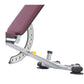 TuffStuff Proformance multi-adjustable weight bench with burgundy padded seat, silver metal frame with perforated adjustment 