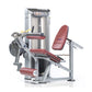 TuffStuff Abdominal Crunch Proformance Plus leg extension machine with silver frame, burgundy padded seat and backrest on whi
