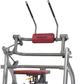 TuffStuff Proformance Plus abdominal crunch machine with gray metal frame, red padded seat and upper roller pad on white back