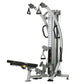 TuffStuff Six-Pak Functional Trainer silver and black multi-station gym equipment with cable pulleys and handles on white bac