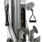TuffStuff Six-Pak Functional Trainer with silver steel frame, black cable handles, and gray foot platforms on white backgroun