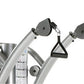 Silver and black functional trainer with dual adjustable pulleys and black triangle handles on white background