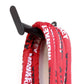 Red and white Warrior Undulation rope with black hanger hook on white background