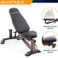 Marcy SteelBody adjustable weight bench with gray padding, brown frame, adjustable back pad and seat pad shown on white backg