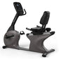 Vision R60 recumbent exercise bike with gray frame, digital display console, and black padded seat on white background