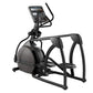 Black and gray suspension elliptical machine with digital console on white background
