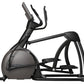 Black and gray elliptical trainer with curved handles and foot pedals on white background