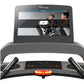 Vision T600E light commercial treadmill with touchscreen display showing workout video, black frame and gray accents