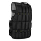 Black quilted weighted vest with mesh back panel and gold accent straps, displayed on white background