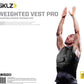 Black adjustable-weight training vest worn by male model with arms raised, up to 20 lbs capacity