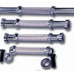 Four chrome dumbbell handles with textured grip centers and threaded metal ends on white background