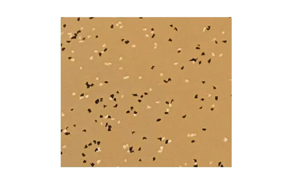 Cedar rubber gym flooring tile with black and tan speckled pattern, interlocking design shown flat lay