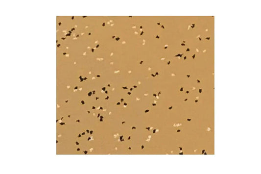 Cedar rubber gym flooring tile with black and tan speckled pattern, interlocking design shown flat lay