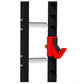 Warrior Elite 1.0 squat rack with black uprights, silver barbell holders, and red safety spotter arms on white background