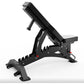 Warrior 201 adjustable heavy-duty weight bench with padded backrest and leg extension, black metal frame on white background