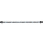 Warrior 6-bearing barbell with black Cerakote sleeves and blue camouflage knurled center shaft on white background