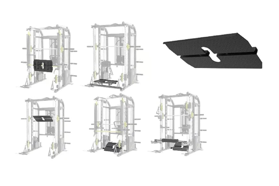 Warrior 701 all-in-one power rack with functional trainer and cable crossover system, shown from multiple angles with black p