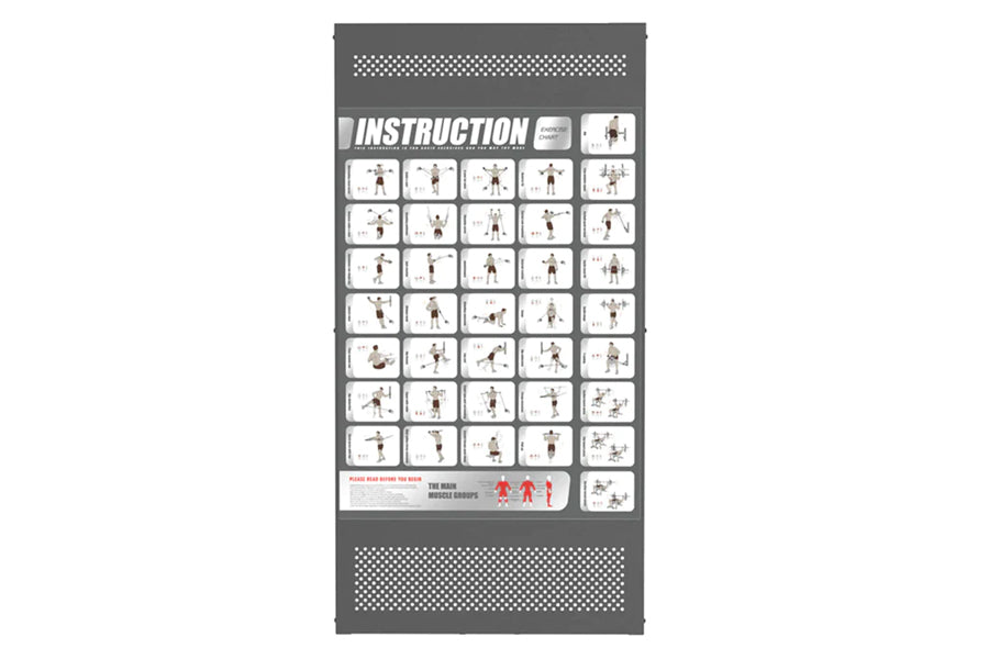 Warrior 701 power rack instruction poster showing 35 exercise demonstrations with stick figures performing various weightlift