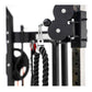 Black cable pulley system with dual rope attachment and metal carabiner on functional trainer frame