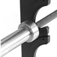 Warrior 8 Bar Gun Rack with polished steel rod and black plastic mounting brackets, close-up detail view