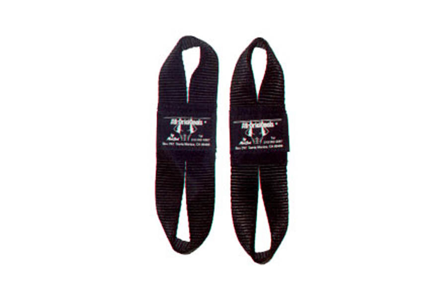 Pair of black ribbed infinity scarves with embroidered "Warrior Ab Originals" logo patch on white background