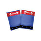 Pair of blue and red Warrior Ab Originals hand wraps with black wrist strap on white background