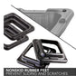 Black rubber feet with non-slip grips shown in multiple angles, prevents sliding and scratches on floors