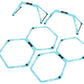 Bright blue hexagonal agility ladder and hurdle set with black connector joints, displayed in flat lay arrangement on white b