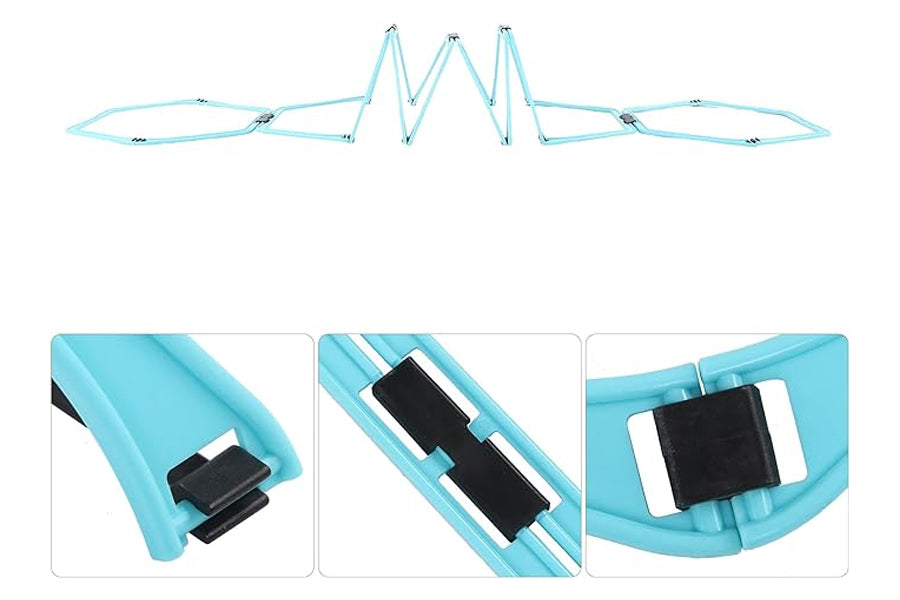 Bright turquoise hexagonal agility ladder with black grip connectors, flat lay on white background