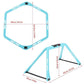 Warrior hexagonal agility ladder and hurdle set in bright blue with black straps, shown flat and assembled with dimensions la